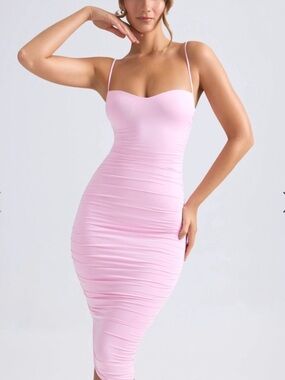 NWT Oh Polly Anaisa Pink Ruched Midi Dress